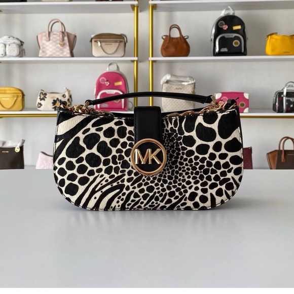 Michael Kors Handbags - Michael Kors Pochette Black and Cream Patterned Shoulder Bag